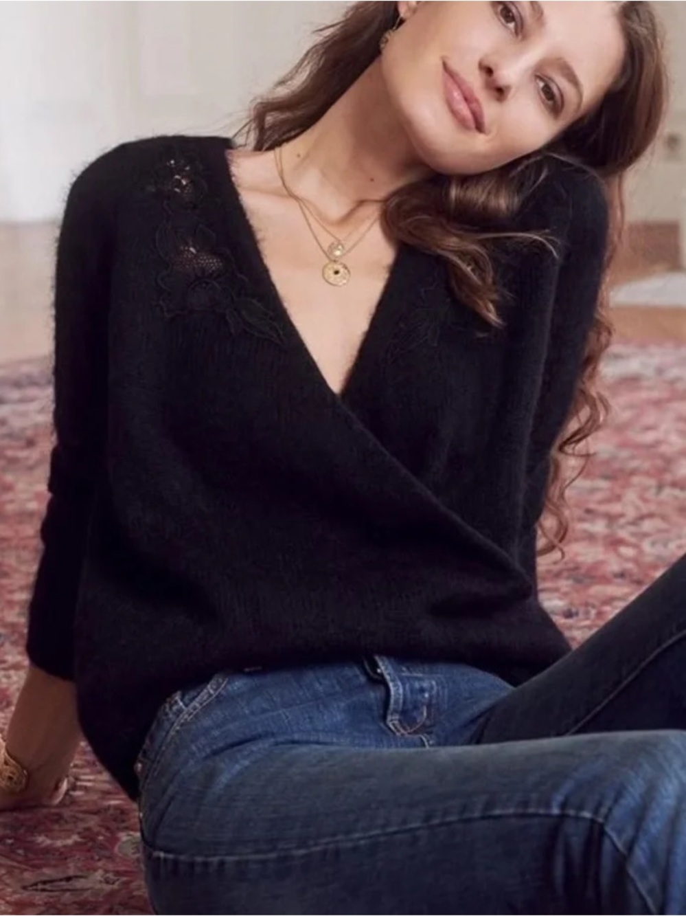 Sézane Timothee Jumper Black Lace Women’s Sz M